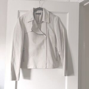 Ann Taylor, linen and lyocell off white moto jacket, size 2.